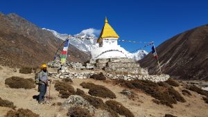 Everest Base Camp trekking dag 5 Pangboche tot Dingboche, Raman stupa Dingboche