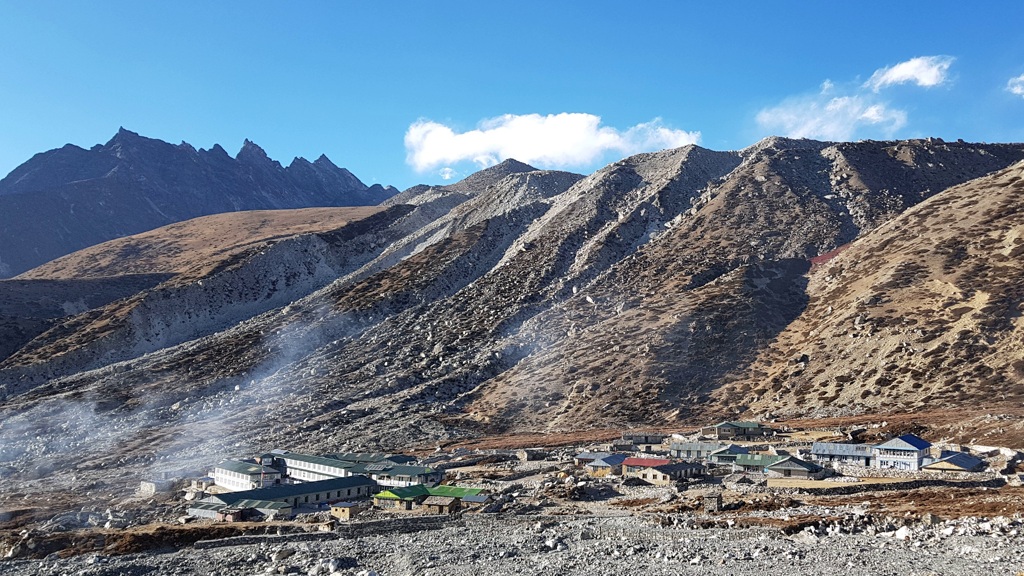 Everest Base Camp trekking dag 6 Dingboche tot Chukhung, uitzicht op stadje
