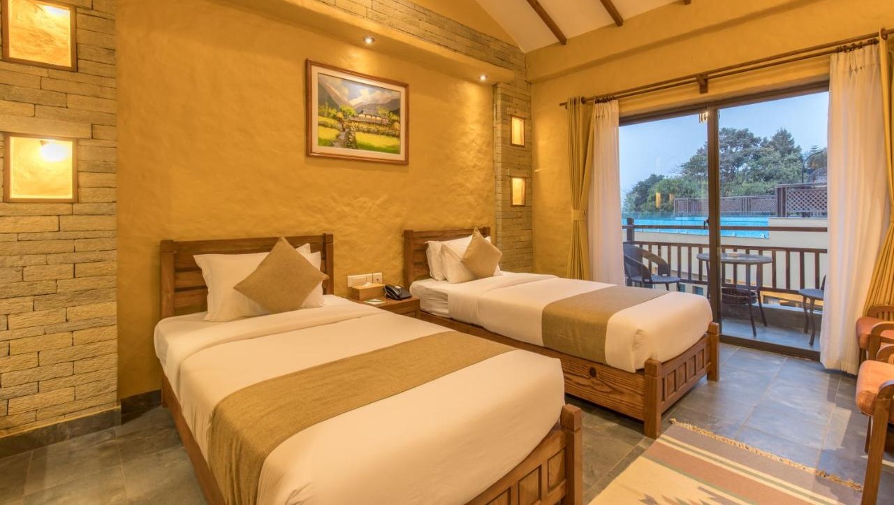 Overnachten Pokhara, Bar Peepal Resort twin room Overnachten Pokhara, Bar Peepal Resort twin room