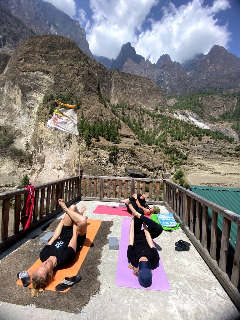 Rooftop yoga trekking Nepal